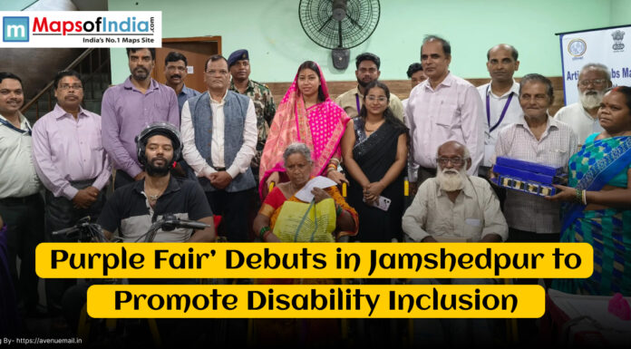 ‘Purple Fair’ Debuts in Jamshedpur to Promote Disability Inclusion Group photo of participants, including individuals with disabilities and local officials, at the 'Purple Fair' in Jamshedpur; banner highlights disability inclusion; overlaid text reads “Purple Fair’ Debuts in Jamshedpur to Promote Disability Inclusion”