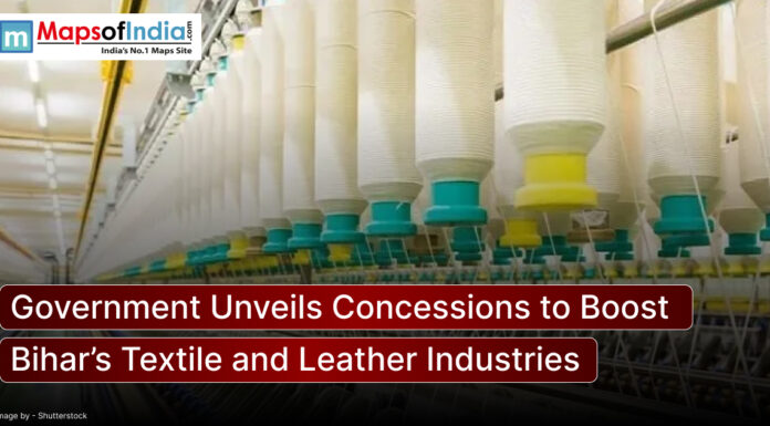 Government Unveils Concessions to Boost Bihar’s Textile and Leather Industries Spools of thread in a modern textile manufacturing unit, representing Bihar’s textile and leather industries benefiting from new government concessions.