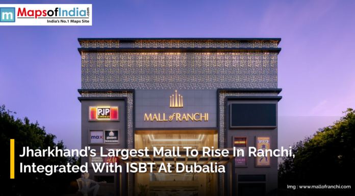 Jharkhand’s Largest Mall to Rise in Ranchi, Integrated with ISBT at Dubalia Mall of Ranchi building illuminated at night, showcasing Jharkhand’s upcoming largest shopping mall integrated with ISBT at Dubalia.