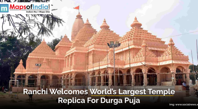 Ranchi Welcomes World’s Largest Temple Replica for Durga Puja Replica of the world’s largest temple built in Ranchi for Durga Puja celebrations, showcasing grand architecture and cultural devotion.