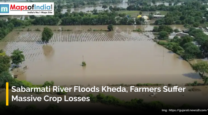 Sabarmati River Floods Kheda, Farmers Suffer Massive Crop Losses Overflowing Sabarmati River flooding agricultural fields in Kheda, leaving farmland submerged and causing massive crop losses for farmers.
