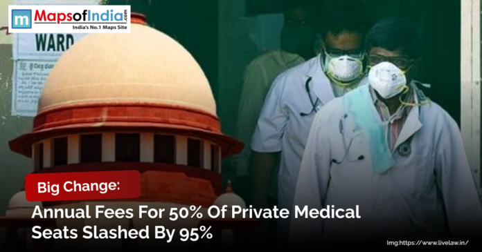 the Supreme Court of India dome in the foreground and doctors wearing masks and white coats in the background