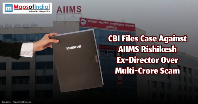 CBI files case against AIIMS Rishikesh ex-director over multi-crore scam with document case shown in front of hospital building