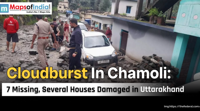 Cloudburst in Chamoli: 7 Missing, Several Houses Damaged in Uttarakhand Rescue teams and locals clear debris after a cloudburst in Chamoli, Uttarakhand, which left 7 missing and damaged several houses.