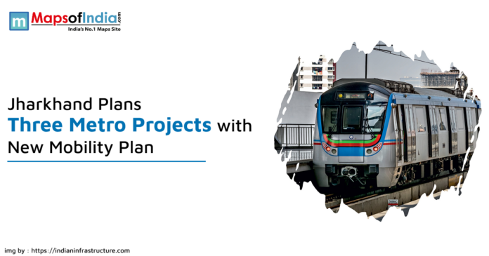 Jharkhand announces three metro projects under new mobility plan with an image of a modern metro train.
