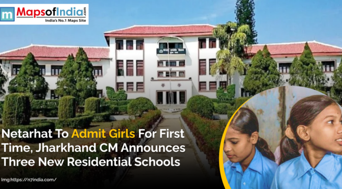 Netarhat to Admit Girls for First Time, Jharkhand CM Announces Three New Residential Schools Netarhat Residential School building with announcement of girls’ admission for the first time, alongside images of schoolgirls in uniform.