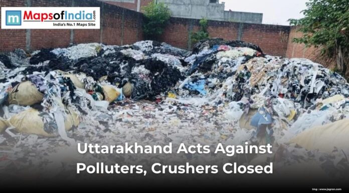 Uttarakhand Acts Against Polluters, Crushers Closed Large piles of industrial waste and garbage are seen inside a walled area in Uttarakhand, highlighting government action against polluters and the closure of illegal crushers.