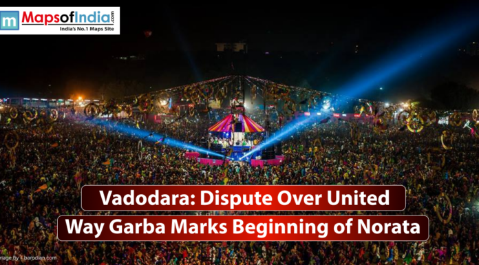 Vadodara: Dispute Over United Way Garba Marks Beginning of Norata Crowd gathered at a United Way Garba event in Vadodara, marking the first day of Norata festival, amidst controversy and local dispute.