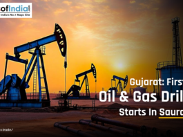 Image of oil and gas drilling in the sunset view