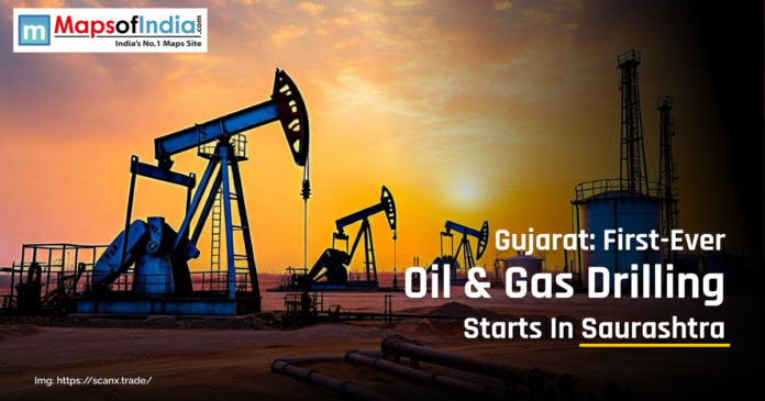 Image of oil and gas drilling in the sunset view