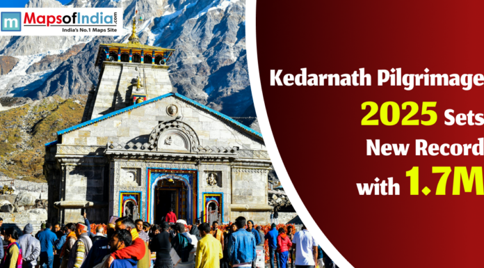 Kedarnath Pilgrimage 2025 Sets New Record with 1.7M Crowd of pilgrims visiting Kedarnath Temple with the Himalayan mountains in the background, celebrating a record 1.7 million pilgrims in 2025.