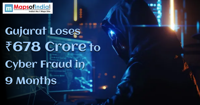 Hacker in a dark room using a computer, representing a cyber fraud incident in Gujarat where ₹678 crore was lost in nine months.