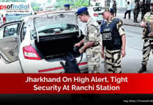Jharkhand on High Alert, Tight Security at Ranchi Station Security personnel conduct thorough vehicle checks with sniffer dogs at Ranchi railway station as part of heightened security measures amid a high alert in Jharkhand.