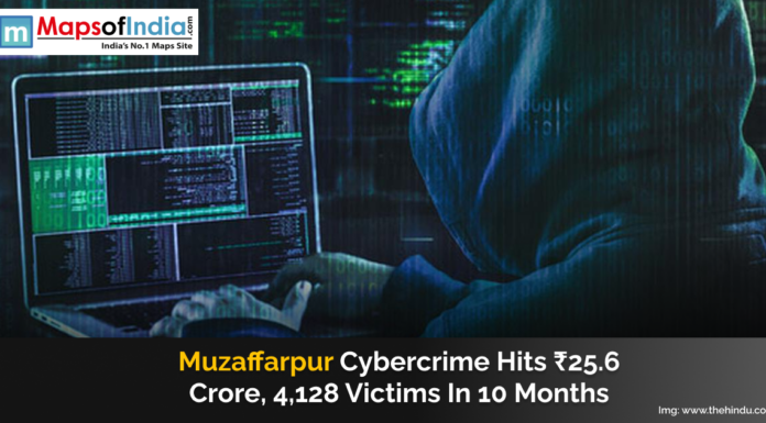 Muzaffarpur Cybercrime Hits ₹25.6 Crore, 4,128 Victims in 10 months A hooded cybercriminal works on a laptop displaying lines of code, representing rising cyber fraud cases in Muzaffarpur, where scams caused a loss of ₹25.6 crore to over 4,000 victims in 10 months.