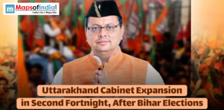 Uttarakhand Cabinet Expansion in Second Fortnight, After Bihar Elections Uttarakhand Chief Minister greets supporters as reports announce a cabinet expansion planned for the second fortnight following the Bihar elections, amid a political gathering.