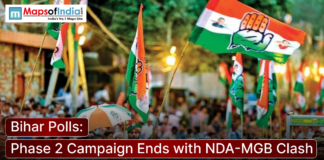 Bihar Polls: Phase 2 Campaign Ends with NDA-MGB Clash Political supporters wave party flags during a campaign rally in Bihar as the second phase of election campaigning concludes with a heated contest between the NDA and Mahagathbandhan alliances.