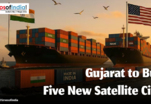 US Tariffs Hit Gujarat Chemical Exports, Trade Halts Image of two cargos, one with a flag of India and the other one with a flag of US, at a port.