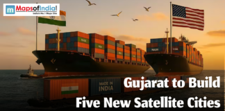 US Tariffs Hit Gujarat Chemical Exports, Trade Halts Image of two cargos, one with a flag of India and the other one with a flag of US, at a port.