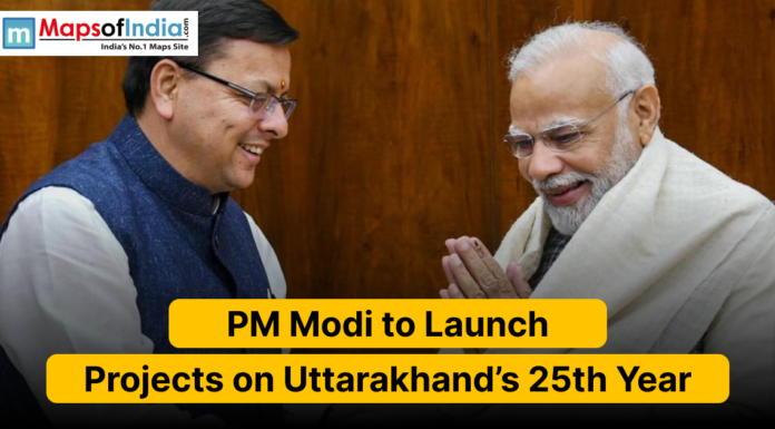 PM Modi to Launch Projects on Uttarakhand’s 25th Year Uttarakhand CM Pushkar Singh Dhami greeting and welcoming PM Modi with offering a shawl.