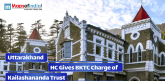 Uttarakhand HC Gives BKTC Charge of Kailashananda Trust A view of the Uttarakhand High Court building with a headline stating “HC Gives BKTC Charge of Kailashananda Trust,” alongside the Maps of India logo.