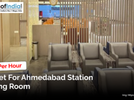 Modern waiting room at Ahmedabad railway station with comfortable seating, where a new fee of ₹20 per hour has been implemented.