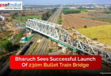 Bharuch Sees Successful Launch of 230m Bullet Train Bridge Drone view of bullet metro bridge