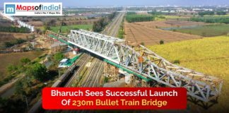 Bharuch Sees Successful Launch of 230m Bullet Train Bridge Drone view of bullet metro bridge