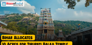 Bihar Allocates 10 Acres for Tirupati Balaji Temple Image of Tirupati Balaji Temple with surrounding hills, highlighting news that Bihar has allocated 10 acres of land for building a new Tirupati Balaji Temple