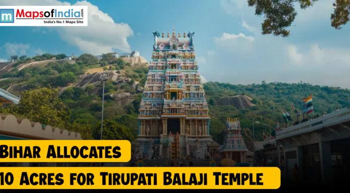 Bihar Allocates 10 Acres for Tirupati Balaji Temple Image of Tirupati Balaji Temple with surrounding hills, highlighting news that Bihar has allocated 10 acres of land for building a new Tirupati Balaji Temple