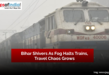 Bihar Shivers as Fog Halts Trains, Travel Chaos Grows Foggy weather in Bihar causes trains to slow down, showing a train barely visible through dense fog