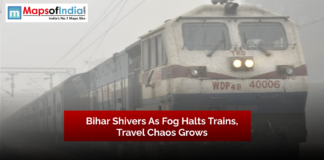 Bihar Shivers as Fog Halts Trains, Travel Chaos Grows Foggy weather in Bihar causes trains to slow down, showing a train barely visible through dense fog