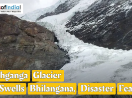 Melting ice at the Doodhganga Glacier causing swollen streams in the Bhilangana region, raising concerns of a potential disaster.