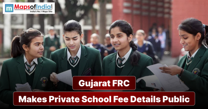 School students in uniform as Gujarat FRC announces public disclosure of private school fee details.