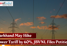 Jharkhand May Hike Power Tariff by 60%, JBVNL Files Petition Electricity transmission towers at sunset with headline about Jharkhand's proposed 60% power tariff hike.