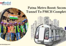 Patna Metro Boost: Second Tunnel to PMCH Completed image of metro on one side and construction site workers on the other