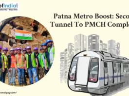 image of metro on one side and construction site workers on the other