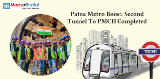 Patna Metro Boost: Second Tunnel to PMCH Completed image of metro on one side and construction site workers on the other