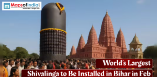World’s Largest Shivalinga to Be Installed in Bihar in Feb Devotees gather as the world’s largest Shivalinga is showcased ahead of its installation in Bihar, with a grand temple complex visible in the background.