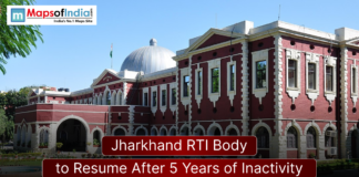 Jharkhand RTI Body to Resume After 5 Years of Inactivity Historic government building in Jharkhand with headline text reading “Jharkhand RTI Body to Resume After 5 Years of Inactivity” and Maps of India logo in the corner.