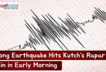 Strong Earthquake Hits Kutch’s Rapar Again in Early Morning A seismograph recording strong seismic waves on grid paper, illustrating a recent earthquake in Kutch's Rapar.