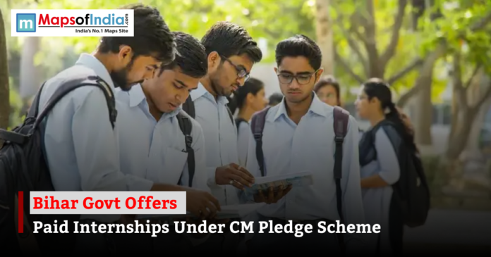 Students reading information about paid internships under Bihar government CM Pledge Scheme.