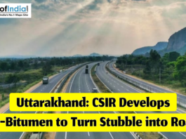 Uttarakhand: CSIR Develops Bio-Bitumen to Turn Stubble into Roads A wide multi-lane highway with text reading "Uttarakhand: CSIR Develops Bio-Bitumen to Turn Stubble into Roads."