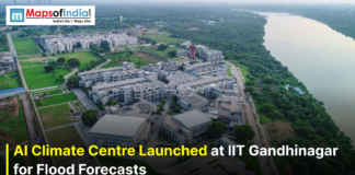 AI Climate Centre Launched at IIT Gandhinagar for Flood Forecasts An educational banner from IIT Gandhinagar announcing the launch of the "AI Resilience and Command (ARC) Centre" for real-time flood forecasting and climate risk management