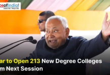Bihar to Open 213 New Degree Colleges From Next Session A photo of Bihar Chief Minister Nitish Kumar speaking at a podium with one arm raised.
