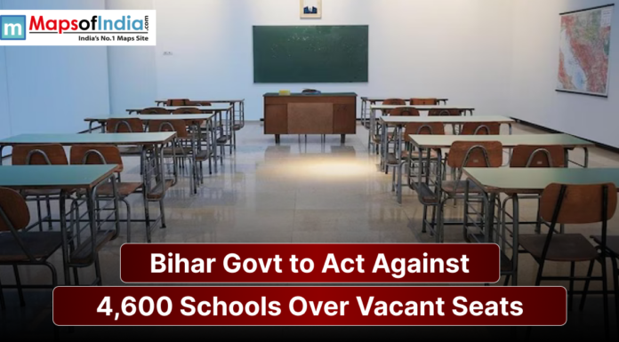 Bihar Govt to Act Against 4,600 Schools Over Vacant Seats Empty classroom with rows of desks and chairs, illustrating Bihar government action against 4,600 schools over vacant student seats.