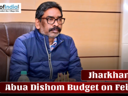 Jharkhand’s Abua Dishom Budget on Feb 24 A man seated at an office desk during a meeting, with text overlay reading “Jharkhand’s Abua Dishom Budget on Feb 24.
