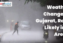 Weather Change in Gujarat, Rain Likely in 6 Areas Heavy rainfall lashes a street in Gujarat as pedestrians and vehicles navigate low visibility conditions.
