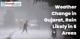 Weather Change in Gujarat, Rain Likely in 6 Areas Heavy rainfall lashes a street in Gujarat as pedestrians and vehicles navigate low visibility conditions.