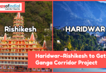 Haridwar–Rishikesh to Get Ganga Corridor Project Split image of Rishikesh temple and Haridwar city with headline announcing the Haridwar–Rishikesh Ganga Corridor development project