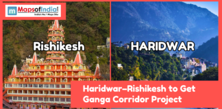 Haridwar–Rishikesh to Get Ganga Corridor Project Split image of Rishikesh temple and Haridwar city with headline announcing the Haridwar–Rishikesh Ganga Corridor development project